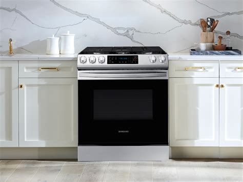 samsung black stainless steel gas range open box|6.0 cu ft. Smart Slide.